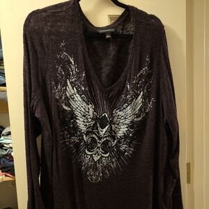 Rock & Republic Dark Purple Graphic Knit Top